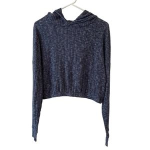 Aeropostle Cropped Ribbed Hooded Long Sleeve Shirt Heather Blue Size Small
